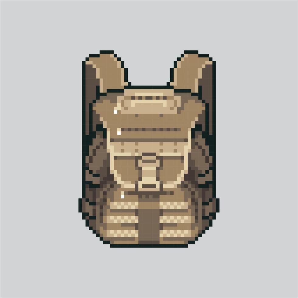 Pixel art illustration Military Backpack. Pixelated Backpack. Military Backpack War pixelated for the pixel art game and icon for website and game. old school retro. vector
