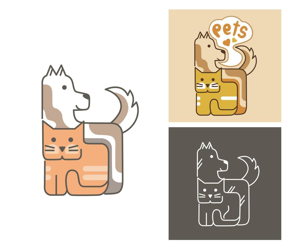 Cute cartoon pets. Dog and cat simple design logo. Veterinary clinic color logo tamplate. Isolated illustration. vector