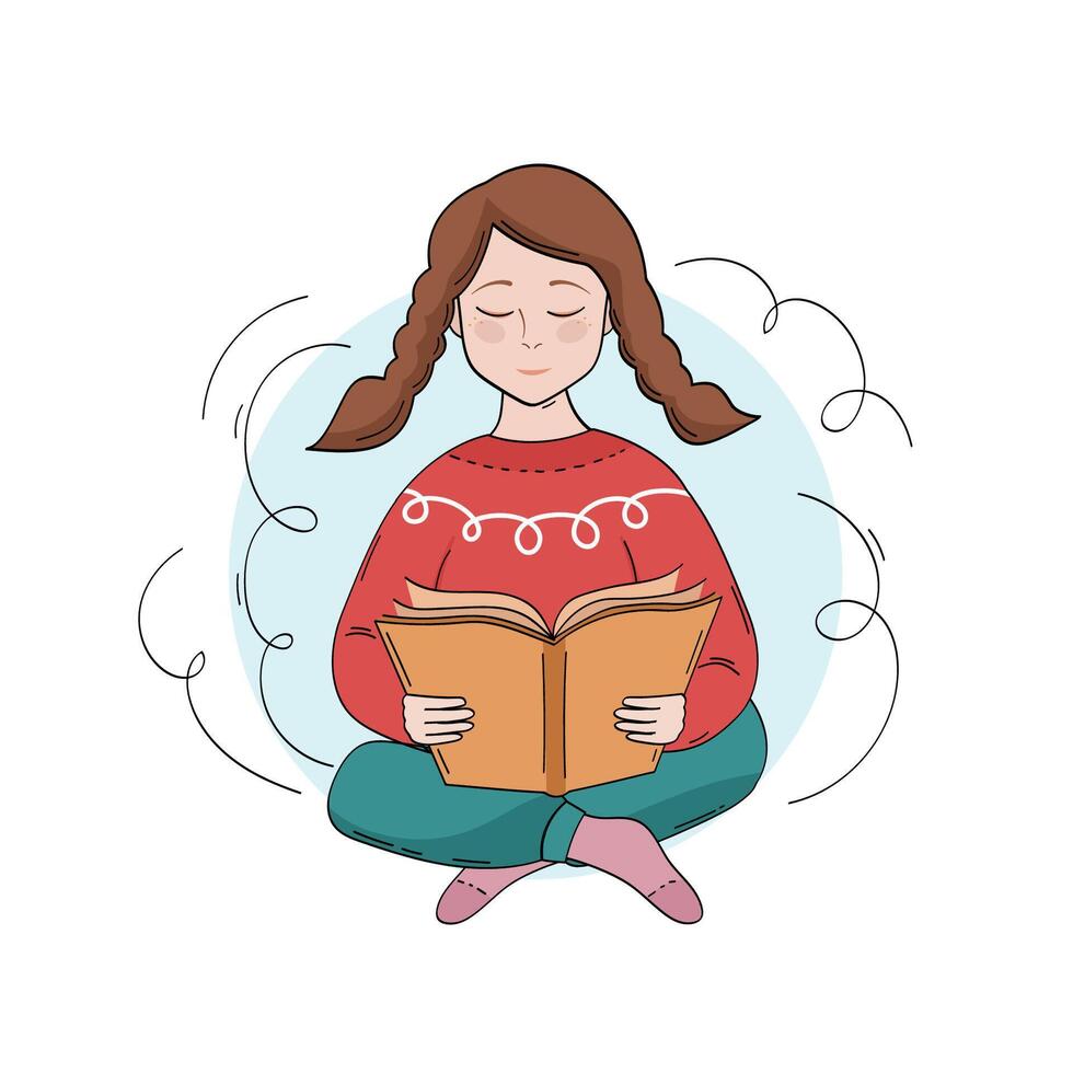 niña es leyendo libro. color ilustración en blanco antecedentes. vector