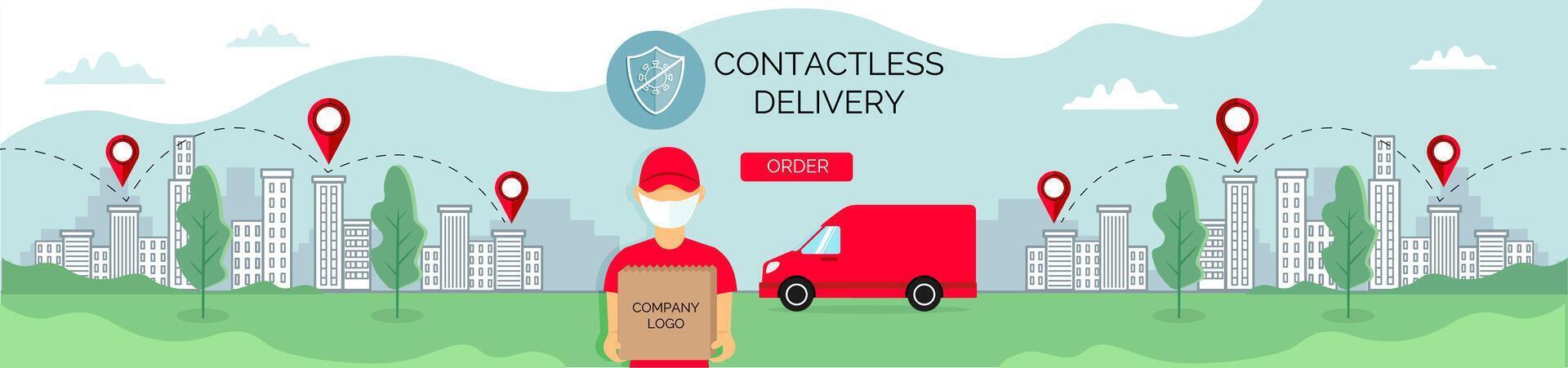 Safe contactless delivery horizontal banner .eps vector