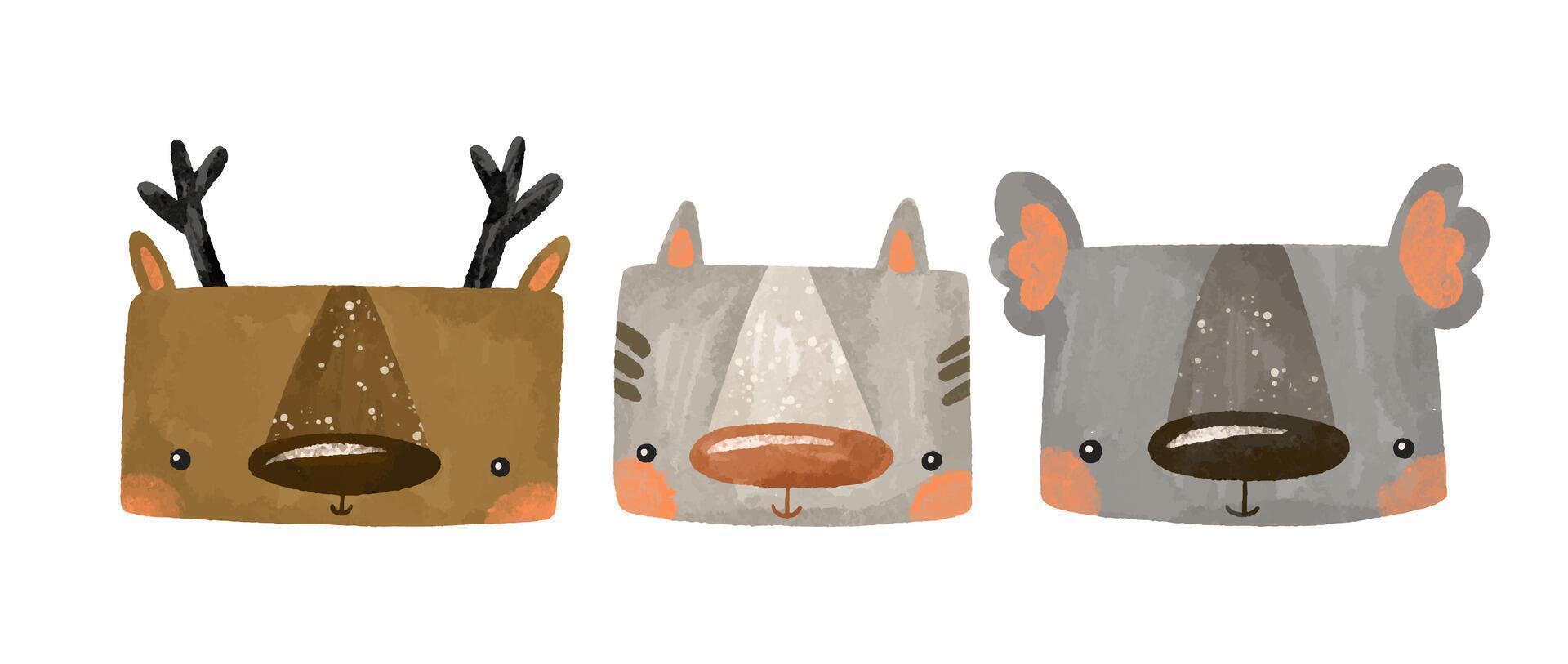 Hand-drawn portrait of an animal in cartoon style. Wild animals. vector