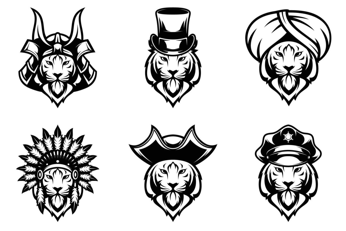 Tiger Heads Bundle Outline Version vector