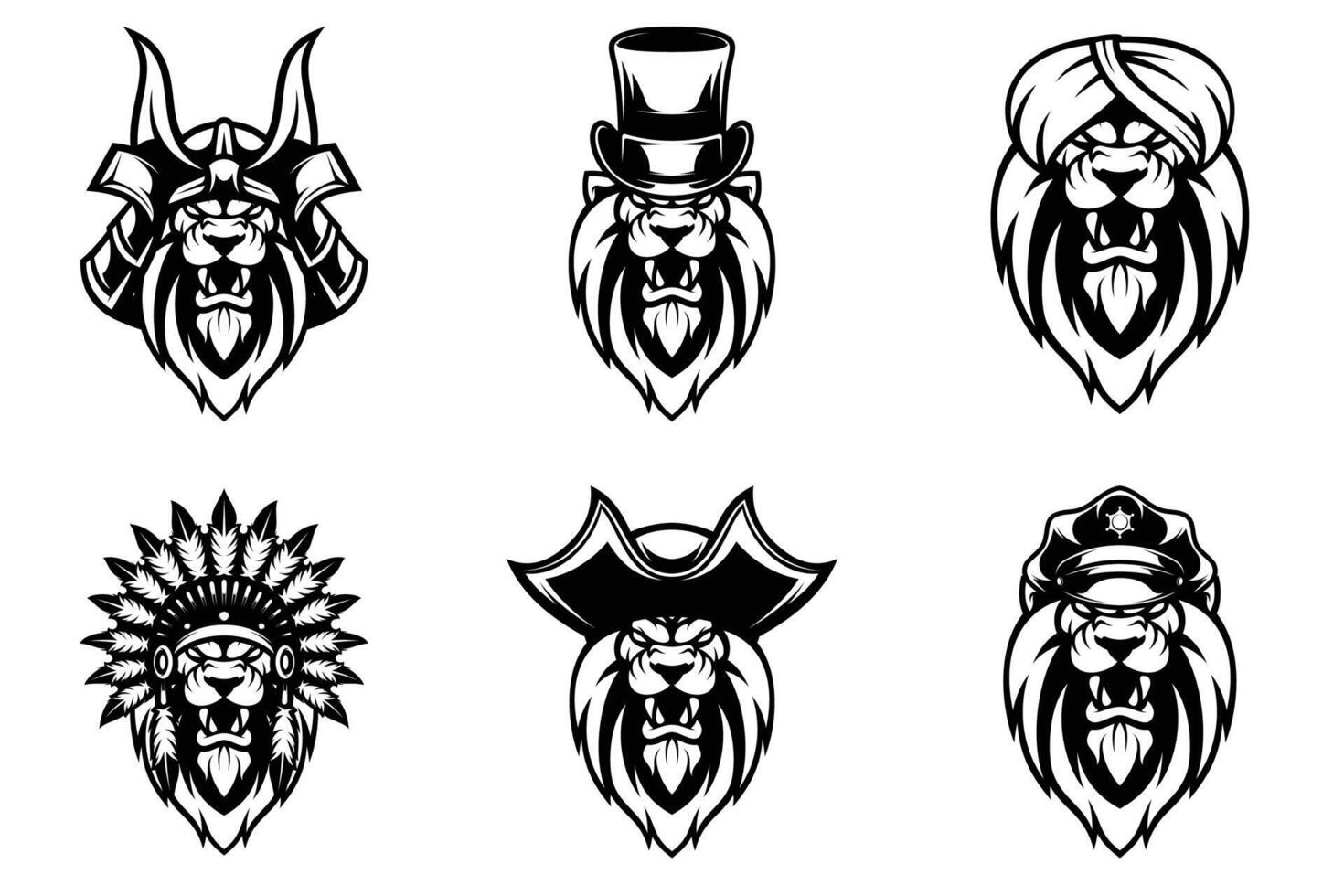 Lion Heads Bundle Outline Version vector