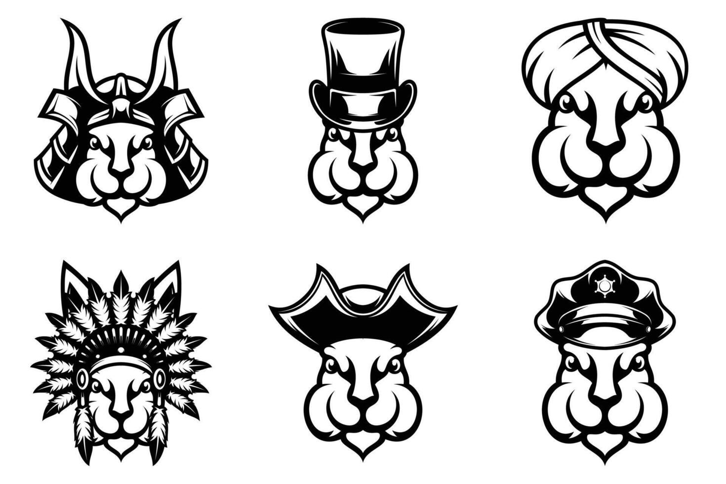 Rabbit Heads Bundle Outline Version vector