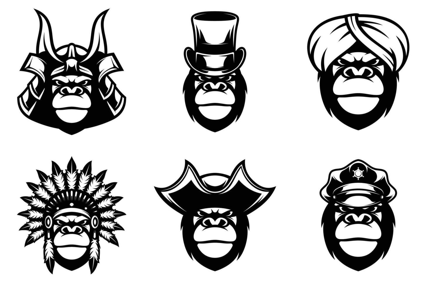 Gorilla Heads Bundle Outline Version vector