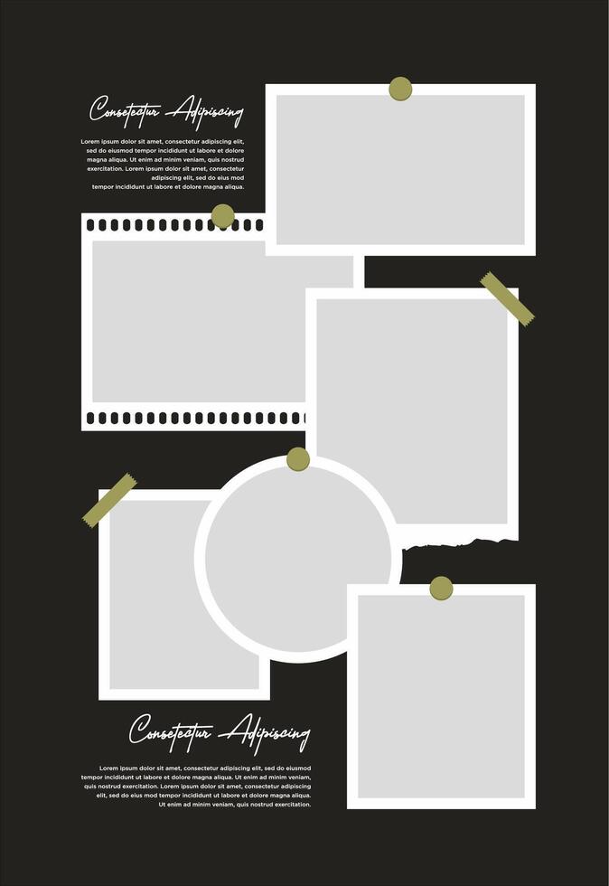 Pictures or photos frame collage. comics page grid layout abstract photo frames and digital photo wall template vector