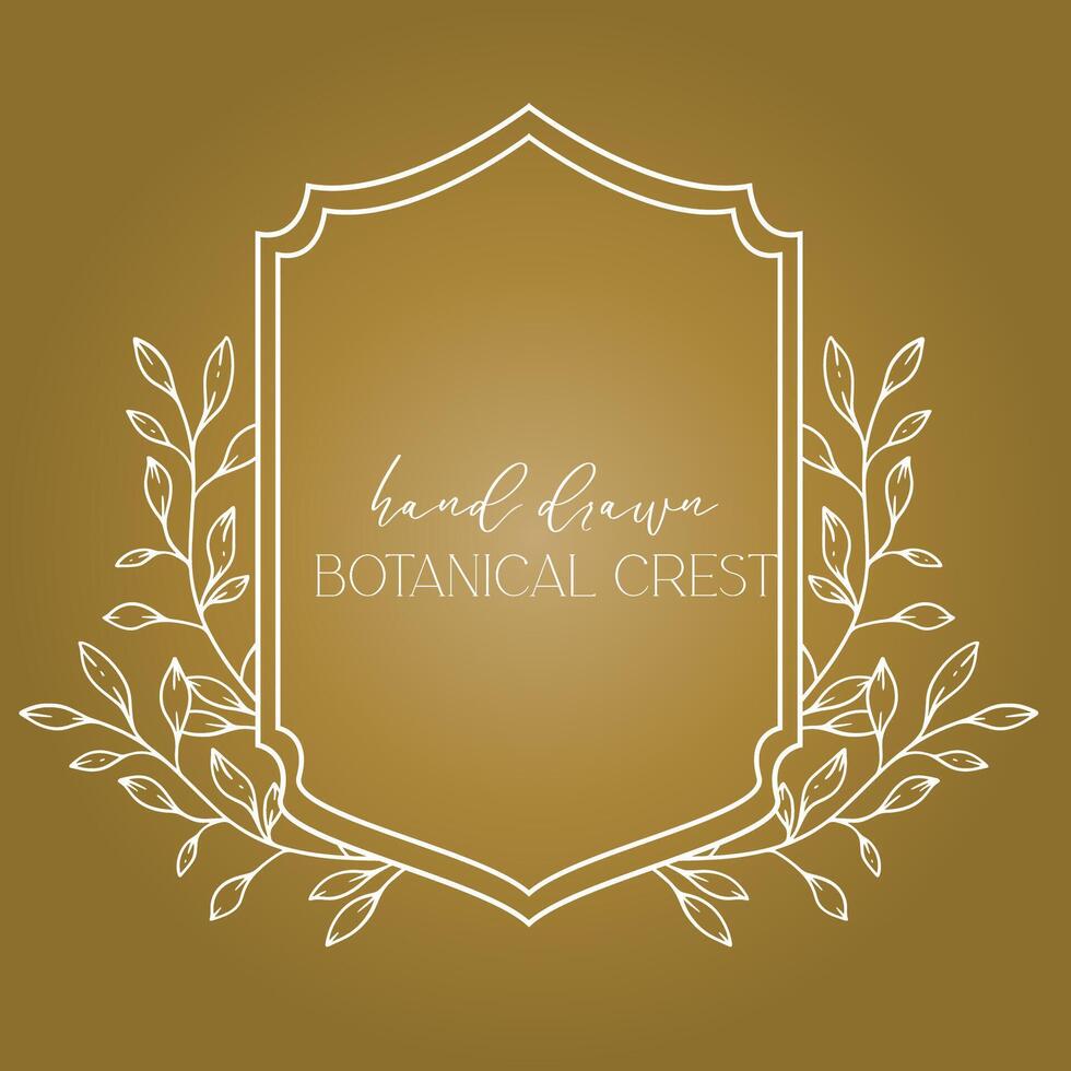 Boda cresta floral línea Arte diseño. botánico cresta línea dibujo. verdor línea arte, hoja y ramas cresta. floral marco línea Arte. monograma logo cresta vector