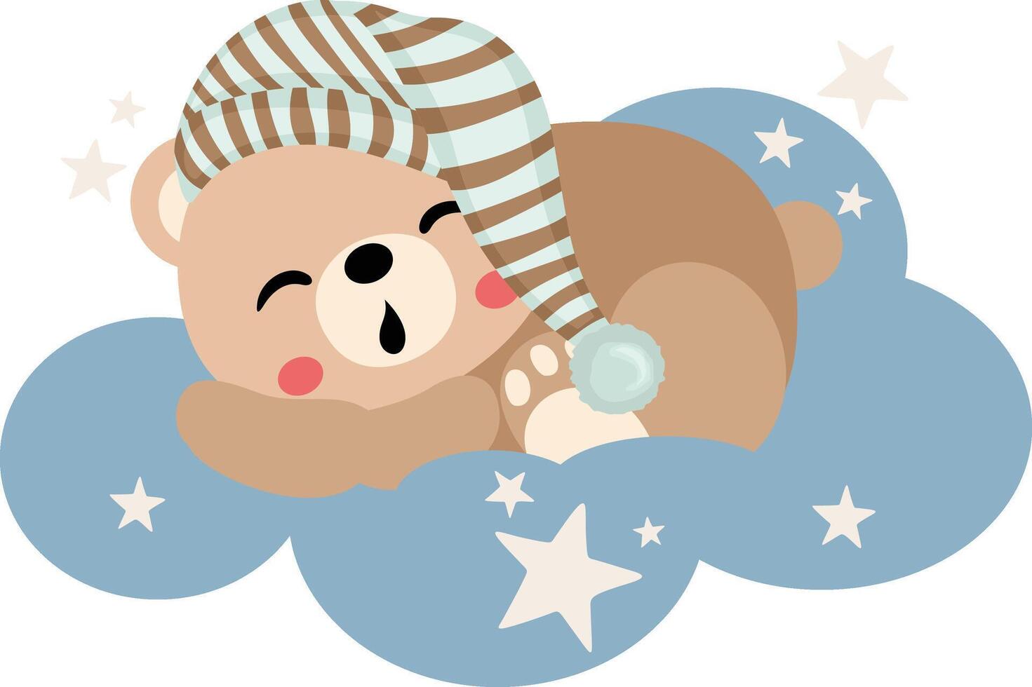 Cute teddy bear sleeping on blue cloud vector