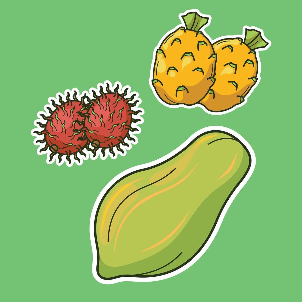 exótico tropical frutas dibujos animados letras vector