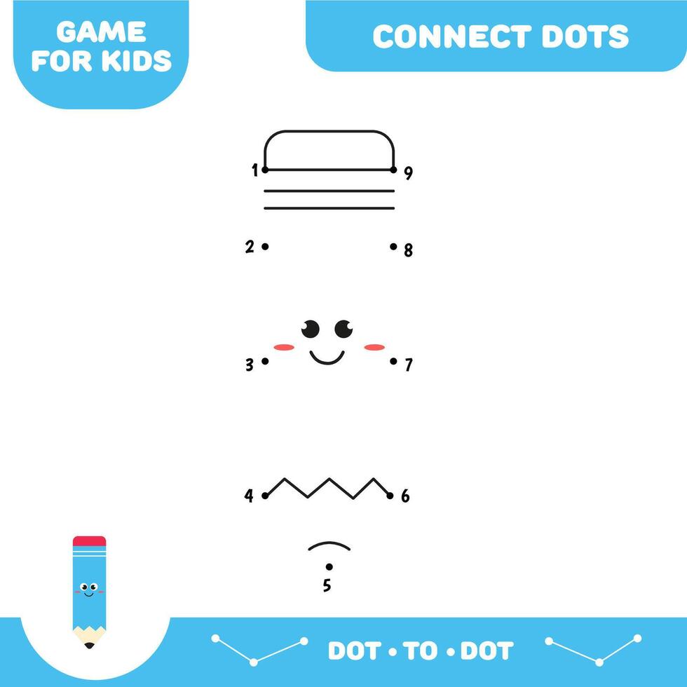 Dot to dot pencil educational game for preschool kids. Activity worksheet. Handwriting practice vector