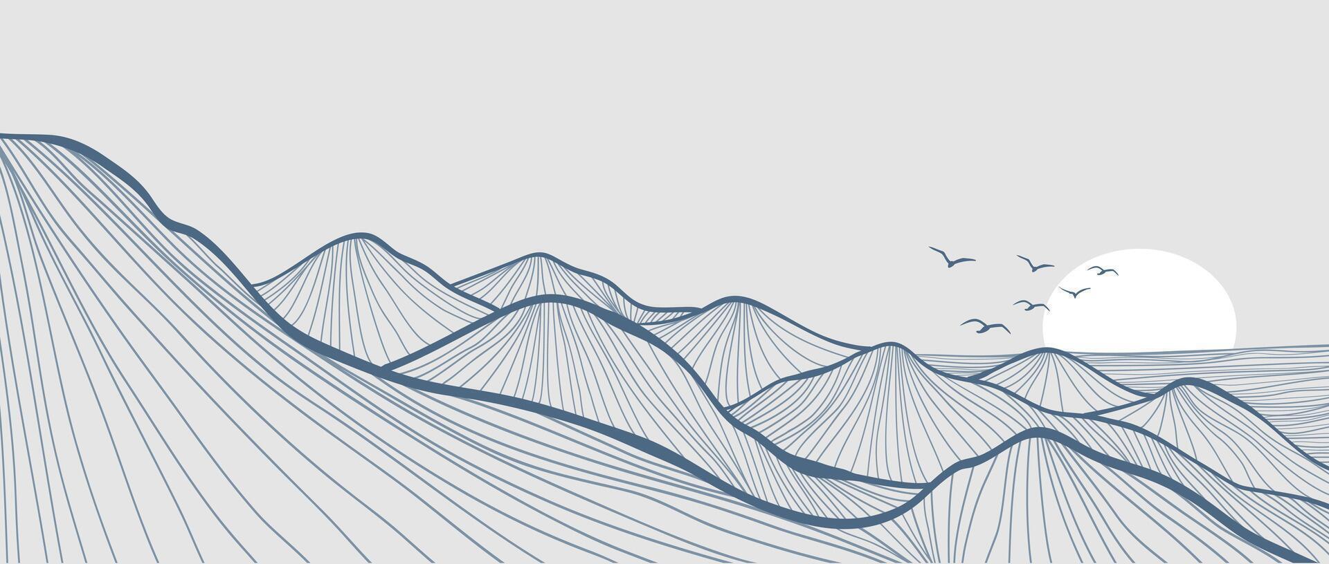 Hand drawn Mountain line arts illustration. Abstract mountain contemporary aesthetic backgrounds landscapes. use for print art, poster, cover, banner vector