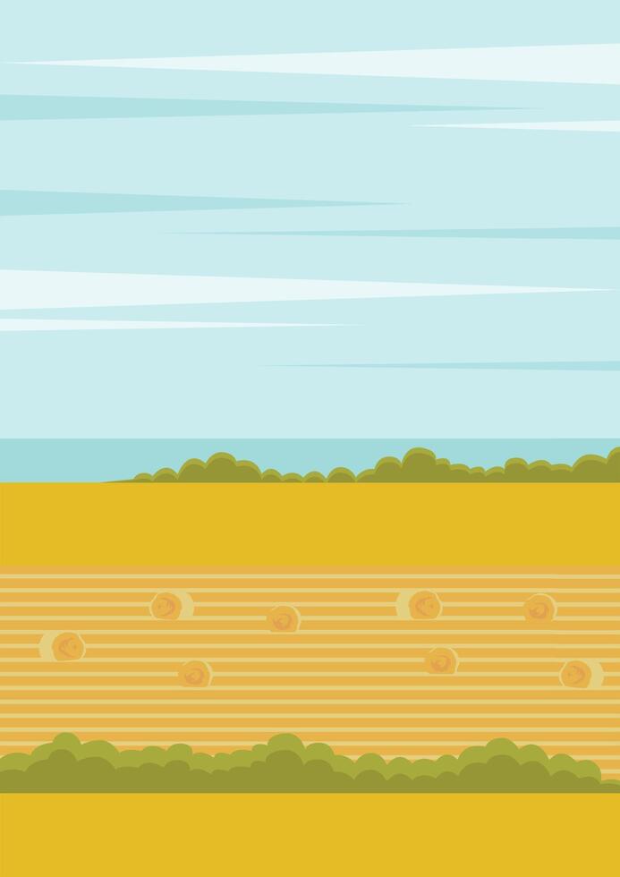 Countryside landscape with hay, field near sea. Rural province in Europe. Skyline with clouds vector