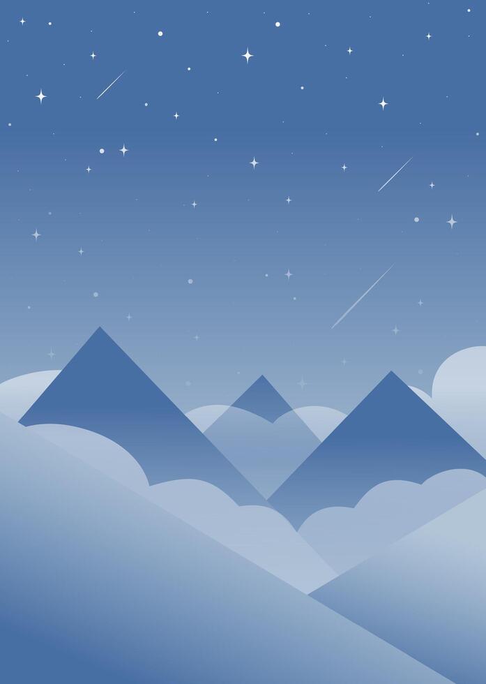 Shooting star in bright evening sky among clouds. Aesthetic gradient blue Pyrenees skyscape. vector