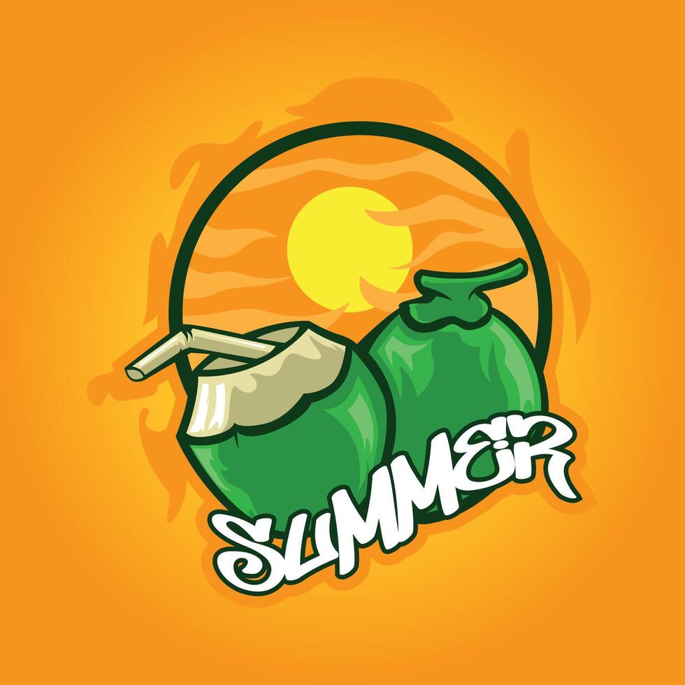 Coconut sunset template summer vibe vector