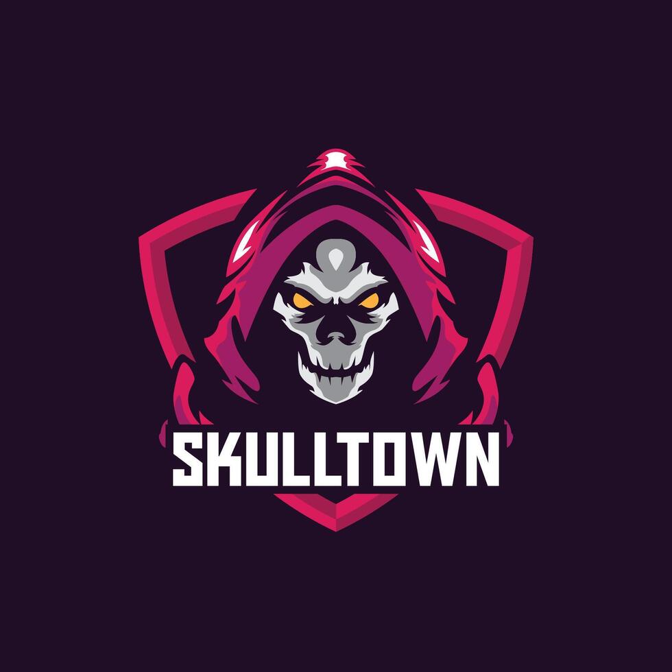 Skull head with a hoodie shield mascot logo esports vector