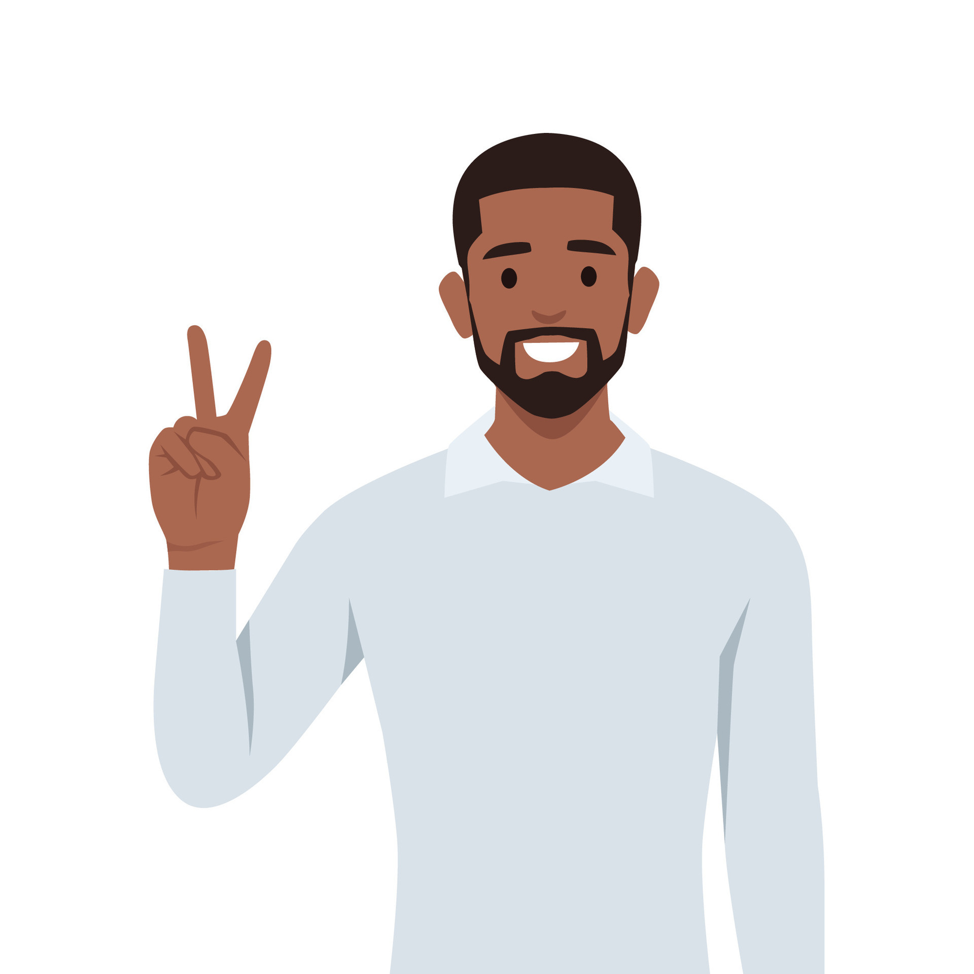 Young black man character raise his hand to show the count number 2