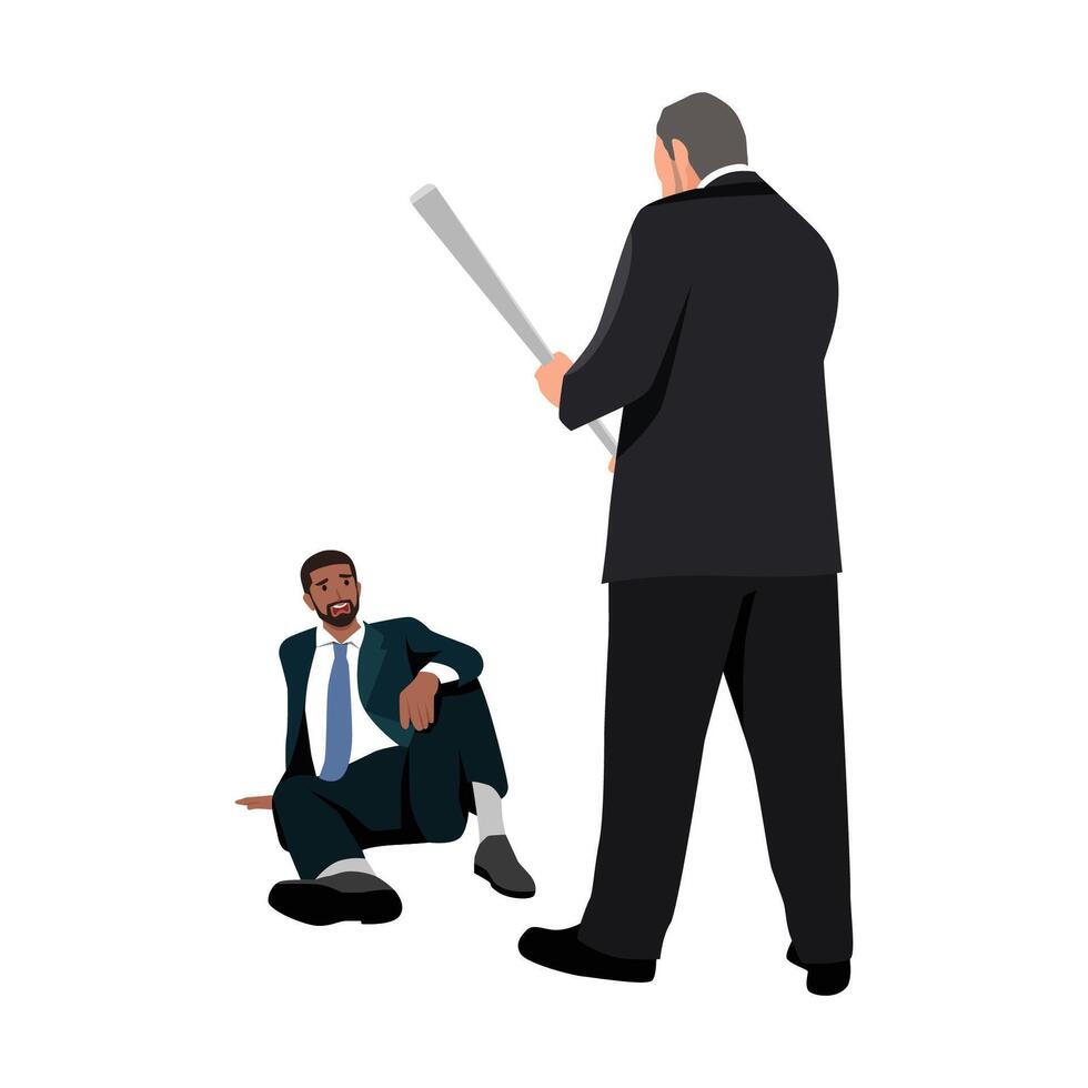 Boss hammer looking at a nail employee. Employee is afraid of his boss with a baton or Bar. vector