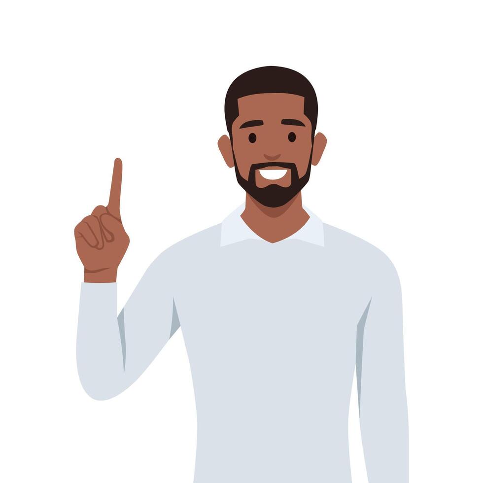 Young black man Character raise his hand to show the count number 1. vector