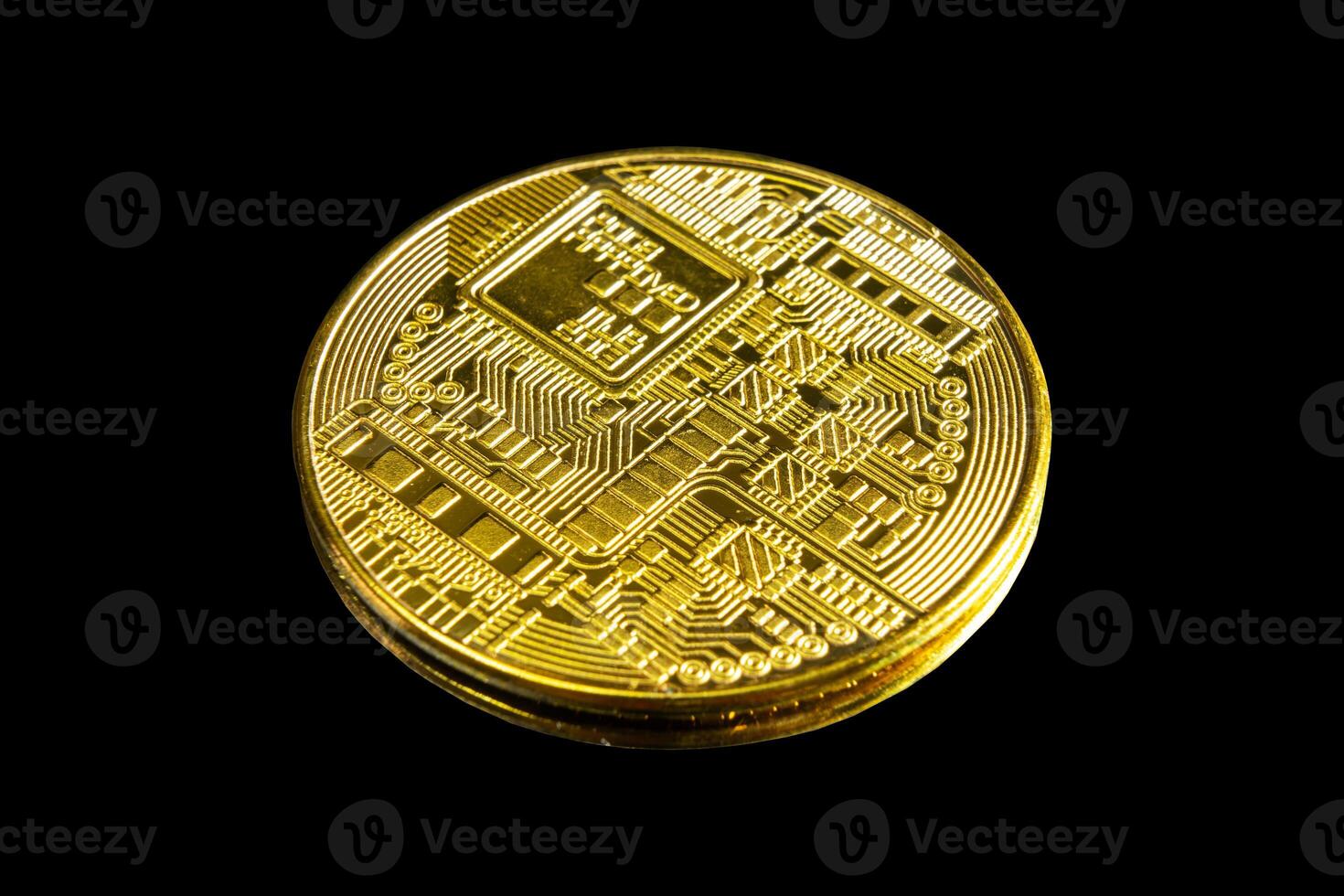 Golden bitcoin on black background. Bitcoin cryptocurrency photo
