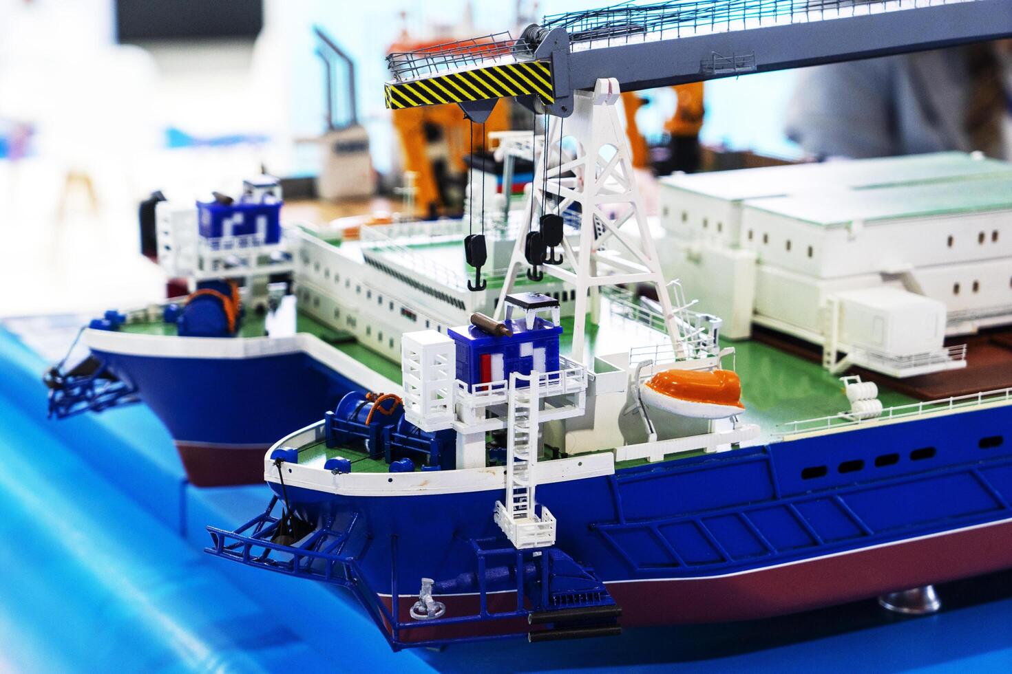 BAKU, AZERBAIJAN - JUNE 03, 2023 . Various ships, bulk carriers, for the transportation of oil, gas, construction materials for the oil and gas industry at the exhibition. photo