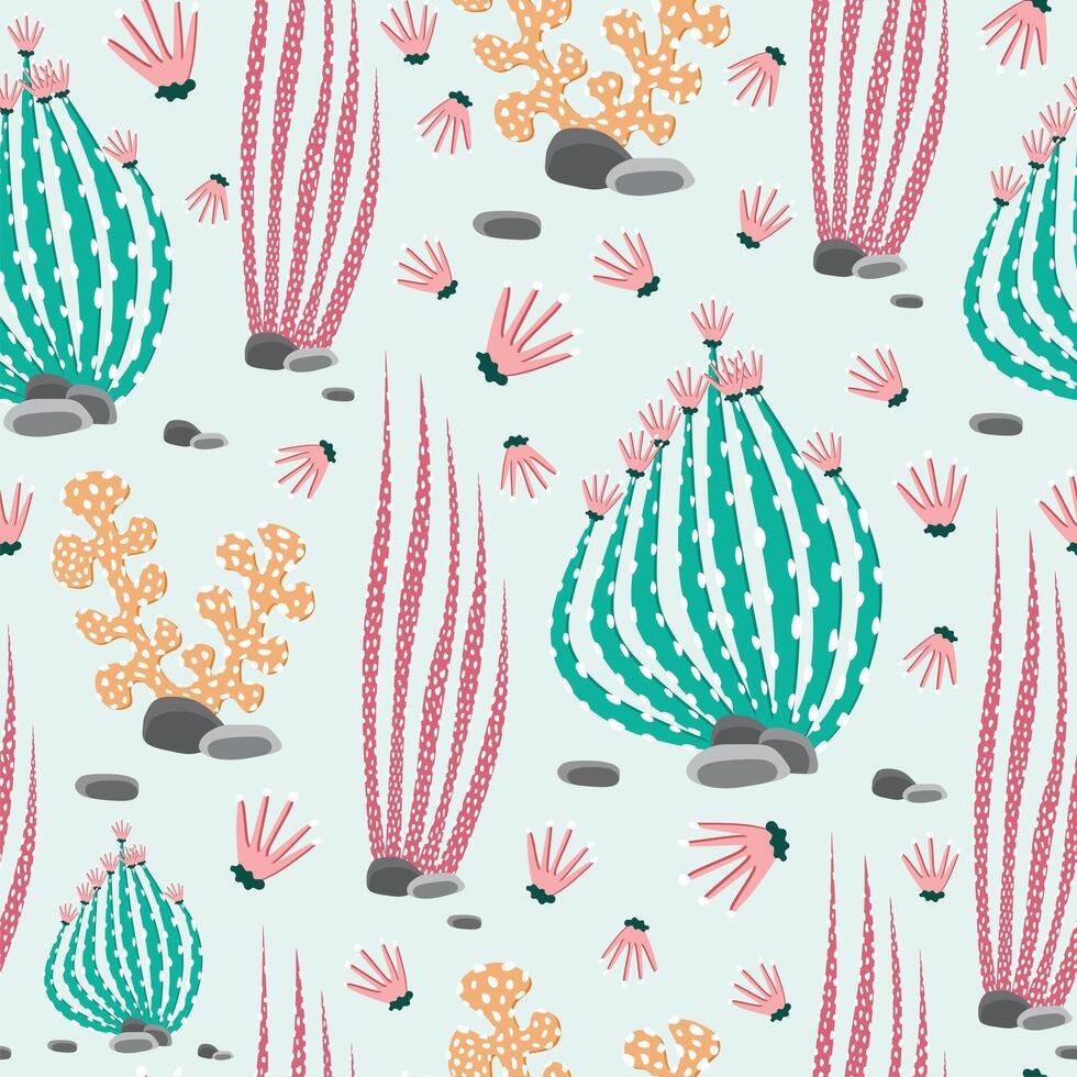 Marine plants background. Seaweed seamless pattern. Summer print. Textured illustration. vector