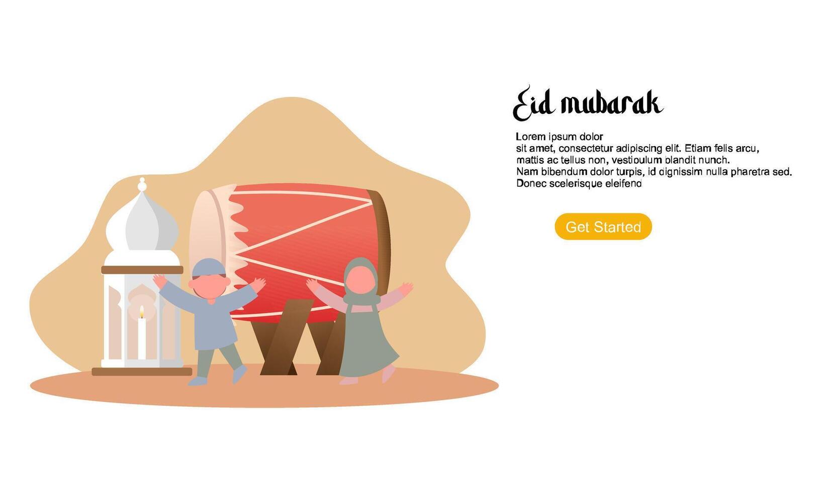 Happy eid mubarak or ramadan greeting with people character vector