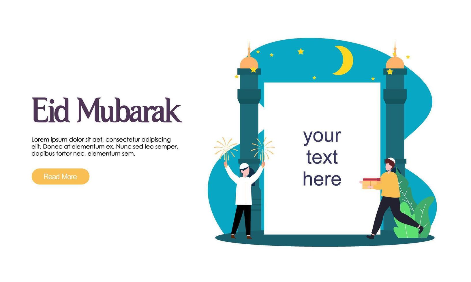 Happy eid mubarak or ramadan greeting with people character vector