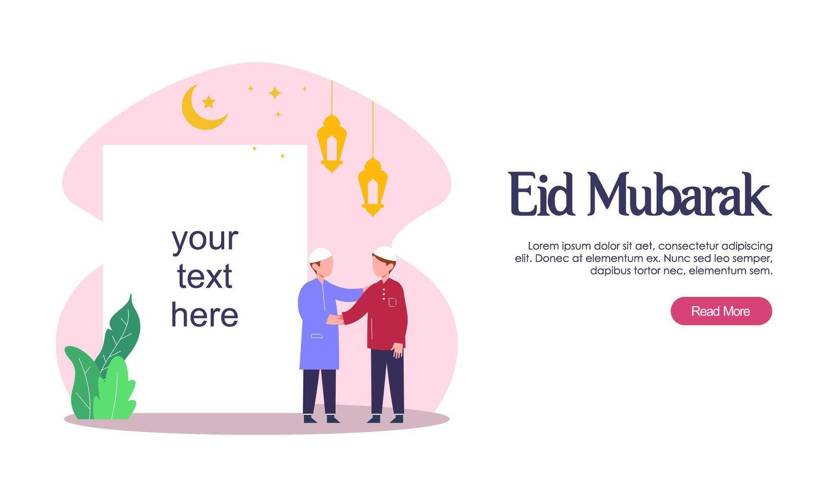 Happy eid mubarak or ramadan greeting with people character vector