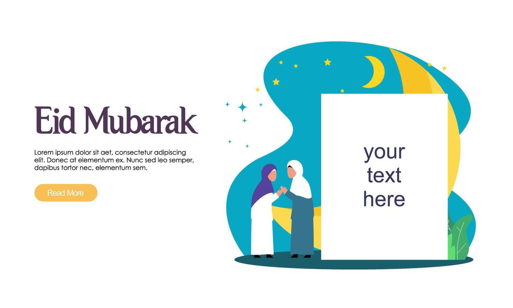 Happy eid mubarak or ramadan greeting with people character vector