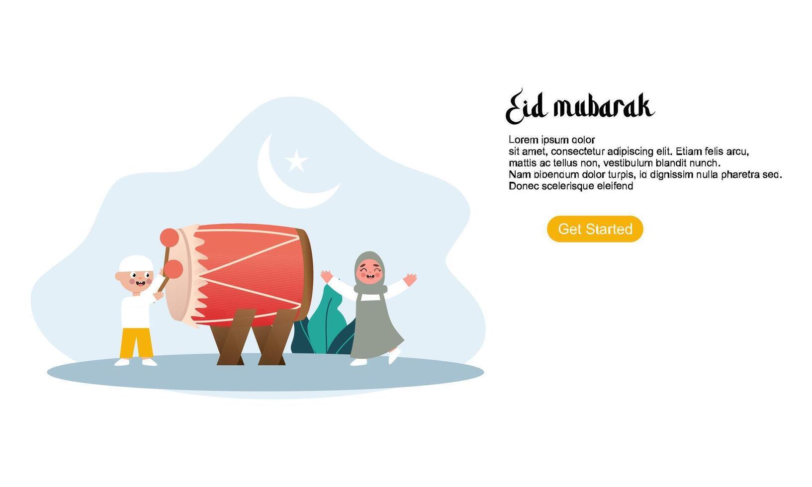 Happy eid mubarak or ramadan greeting with people character vector