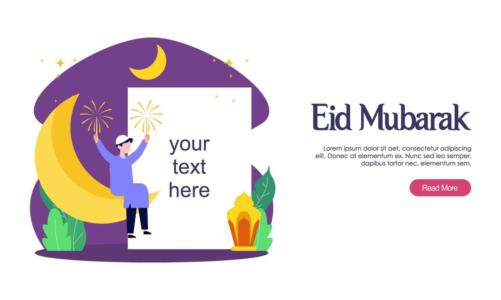 Happy eid mubarak or ramadan greeting with people character vector