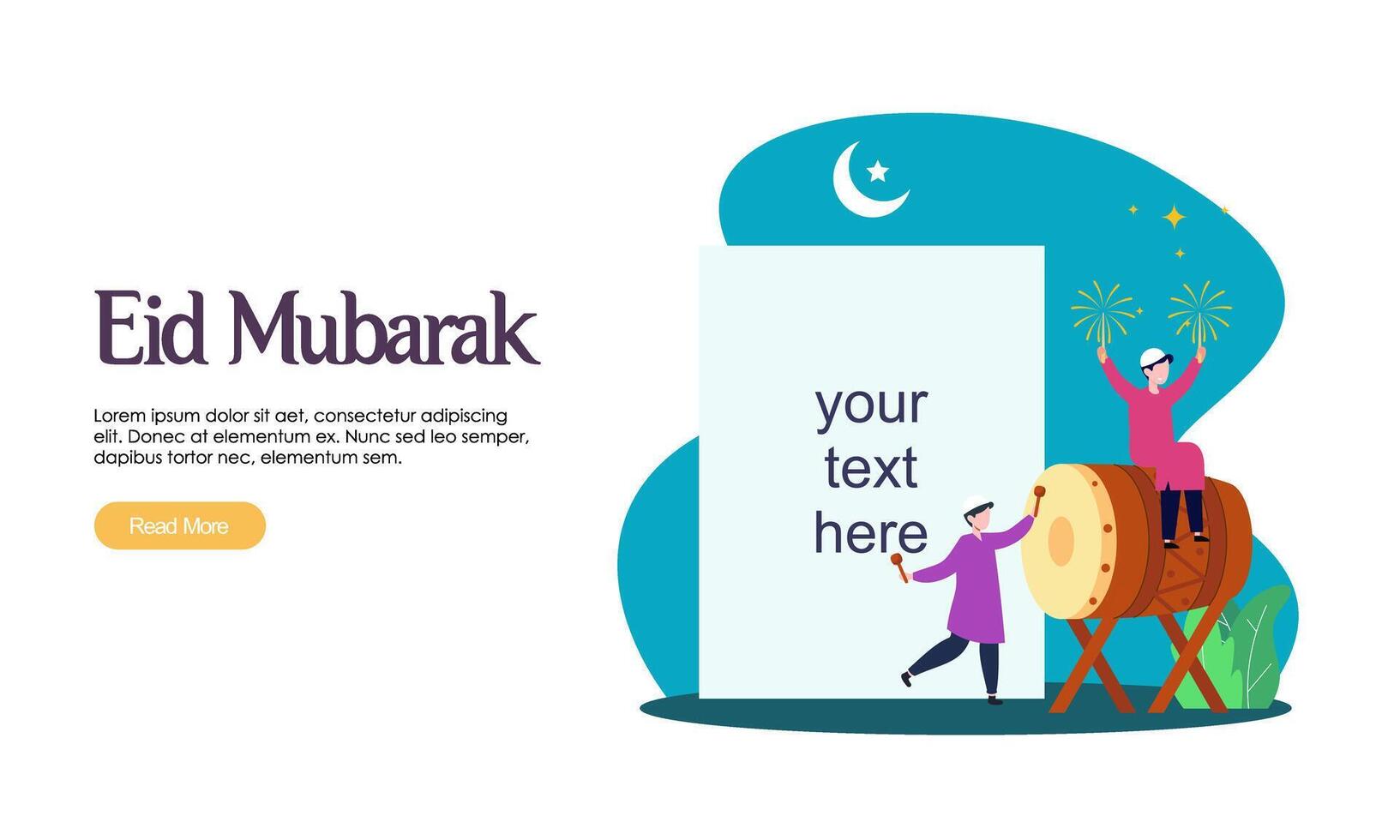 Happy eid mubarak or ramadan greeting with people character vector