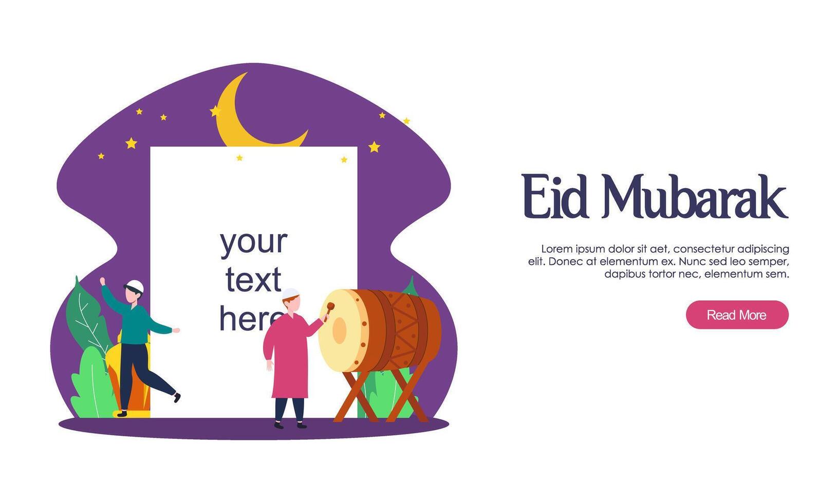 Happy eid mubarak or ramadan greeting with people character vector