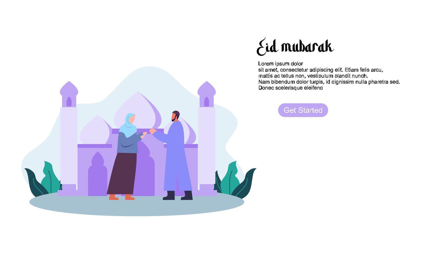 Happy eid mubarak or ramadan greeting with people character vector