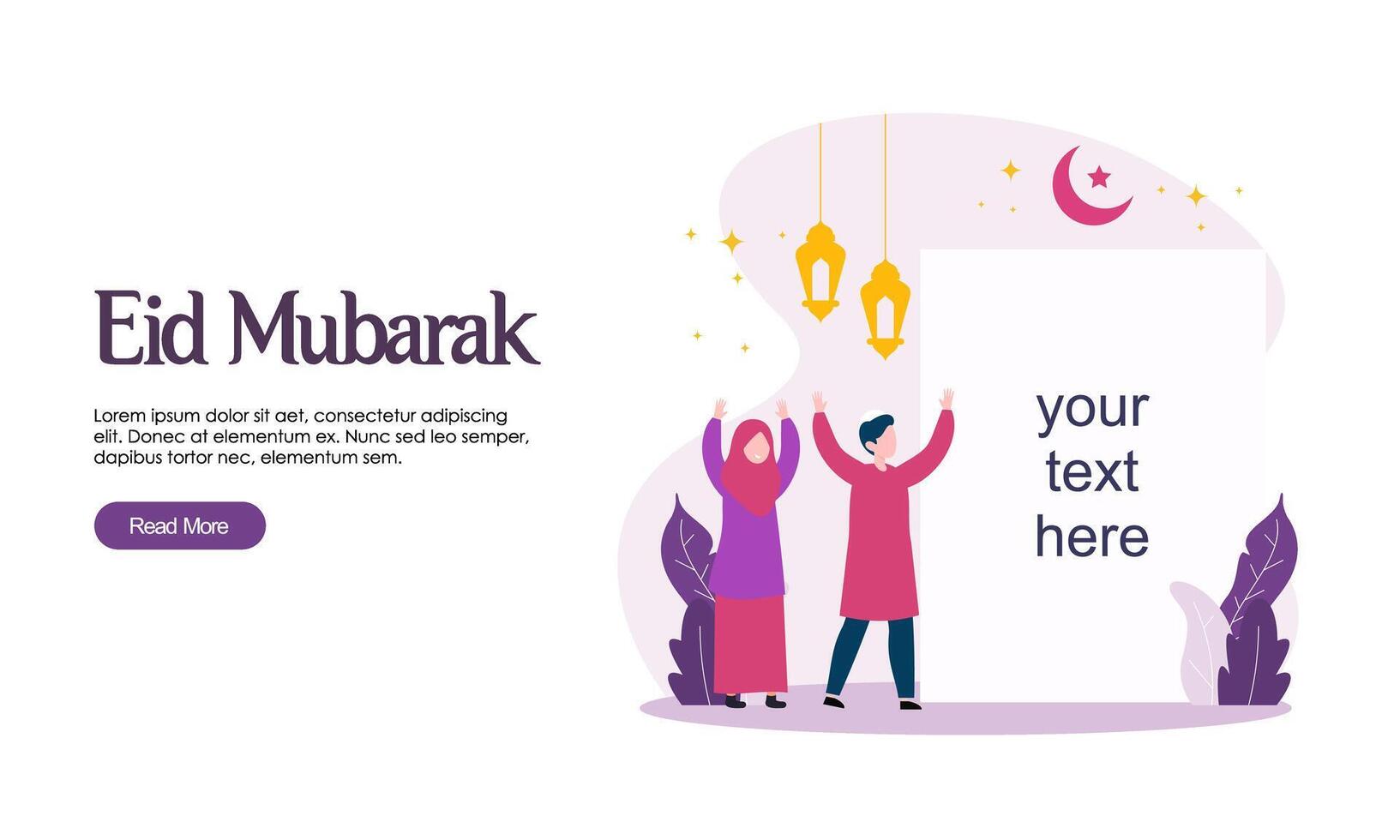 Happy eid mubarak or ramadan greeting with people character vector