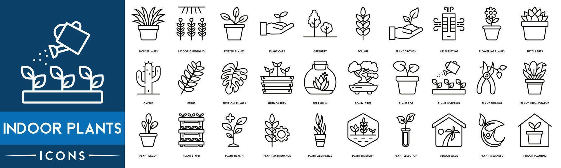 Indoor Plants icon. Houseplants, Indoor Gardening, Potted Plants, Plant Care, Greenery, Foliage, Plant Growth and Air Purifying icon vector