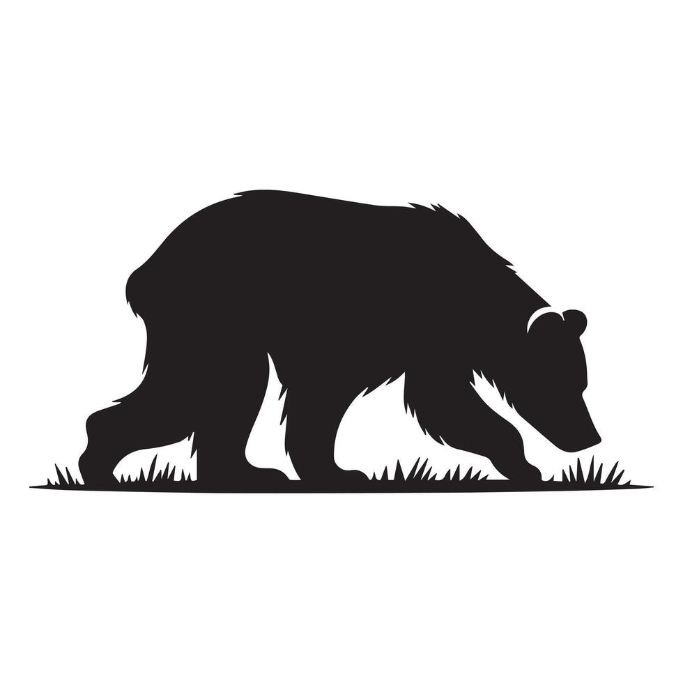 Bear Logo - a bear searching food on ground illustration in black and white vector