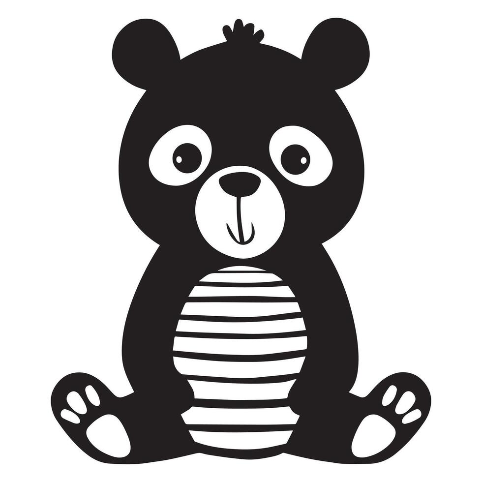 a cute bear sitting with legs forward illustrations in black and white vector