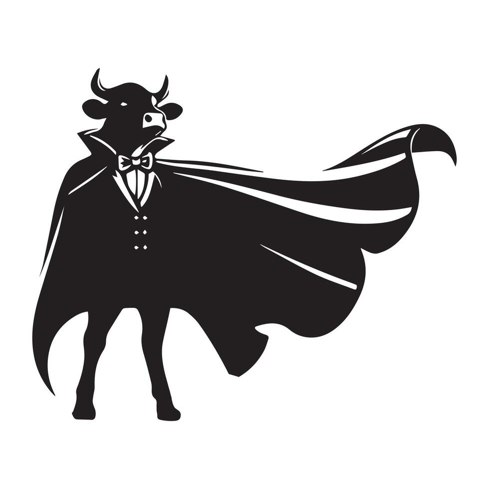 Vampire cow in a cape silhouette on a white background vector