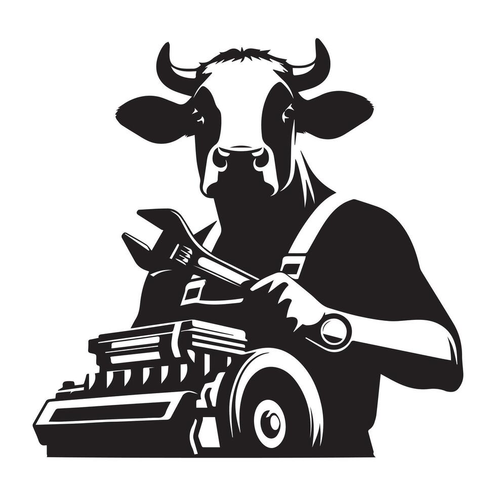 Mechanic cow with a wrench High Quality illustration vector
