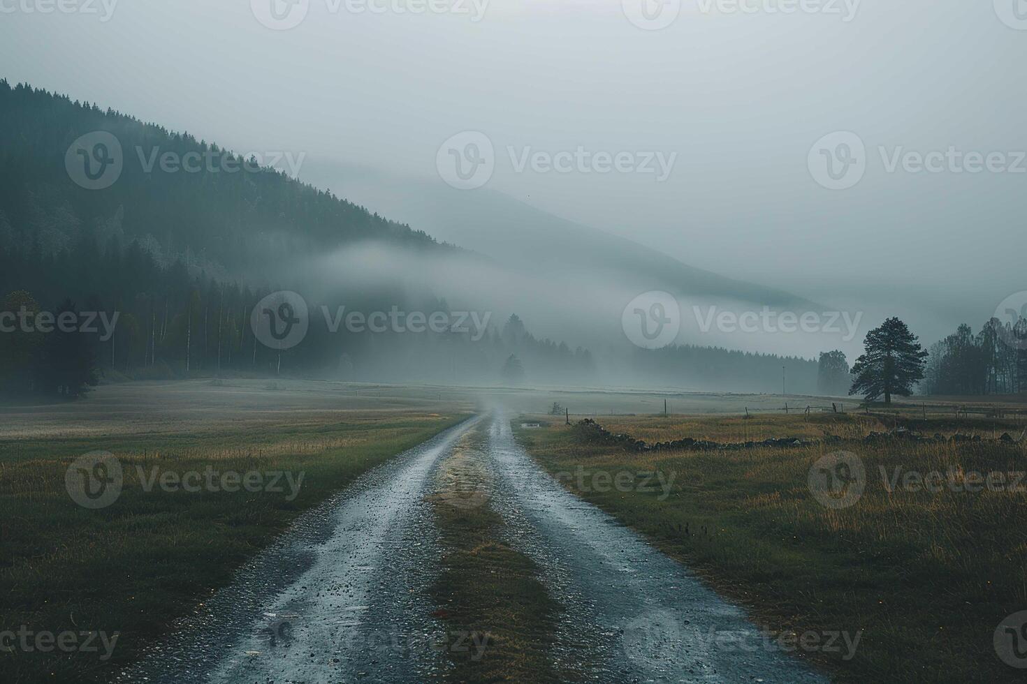 Gloomy Landscape with mist photo