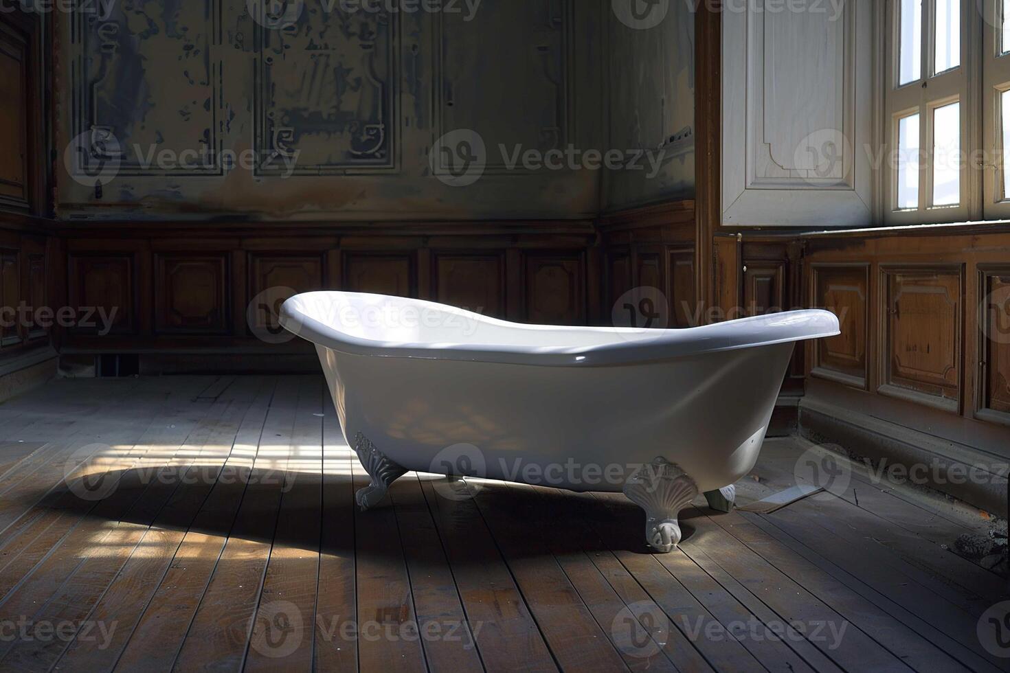 Vintage bathtub in an abandoned building photo