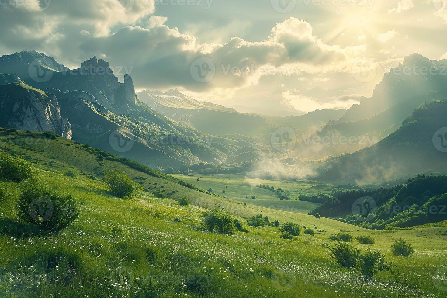 Sunlit landscape background photo