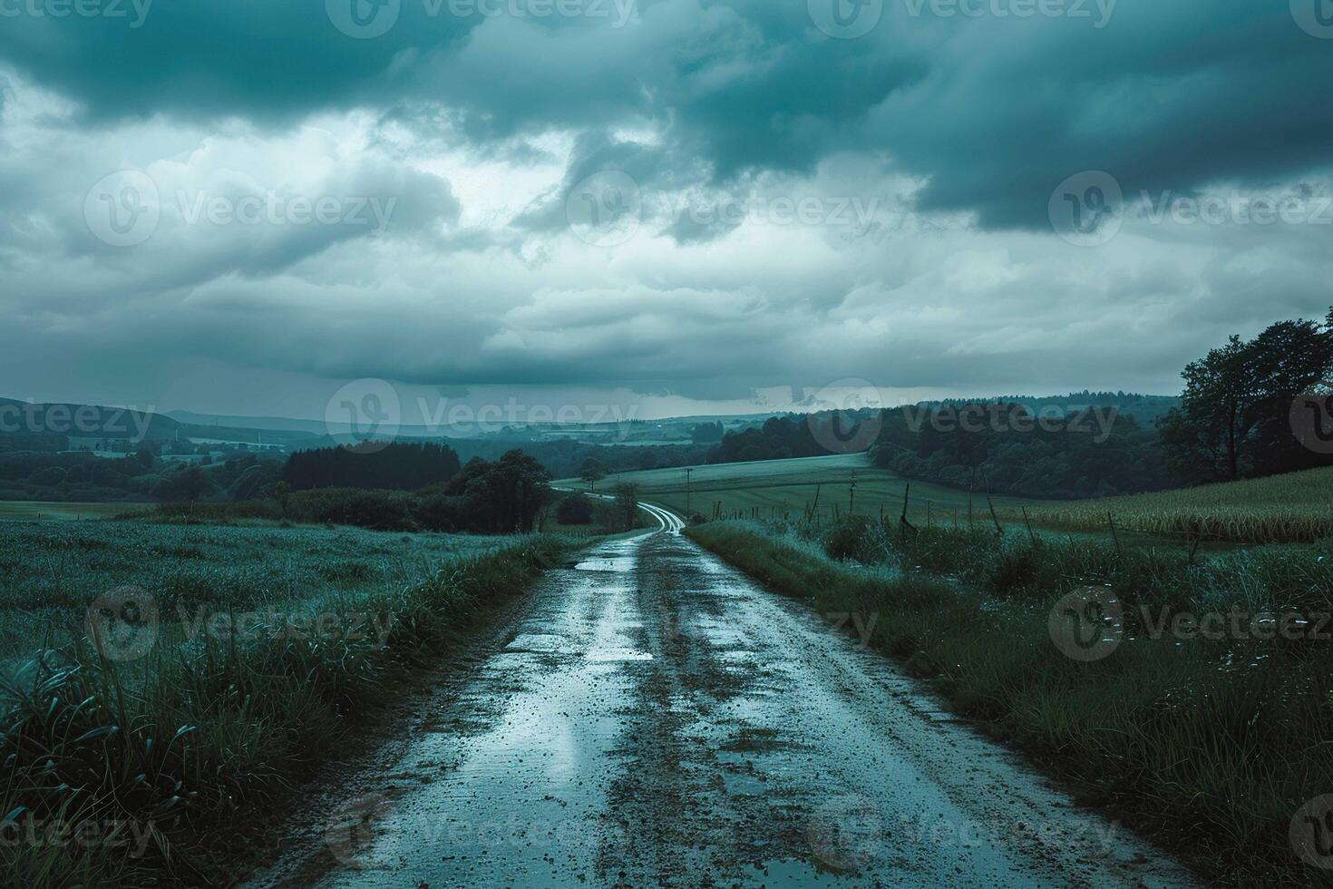 Gloomy Landscape with mist photo