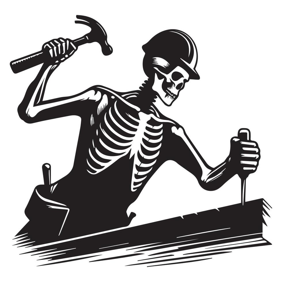 Builder skeleton with a hammer illustration on white background vector