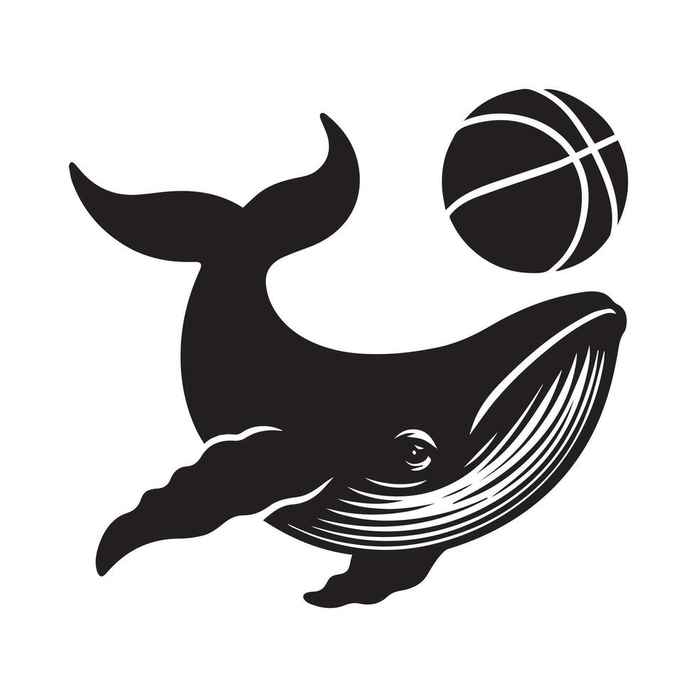 Whale silhouette - Whale playing basketball illustration vector