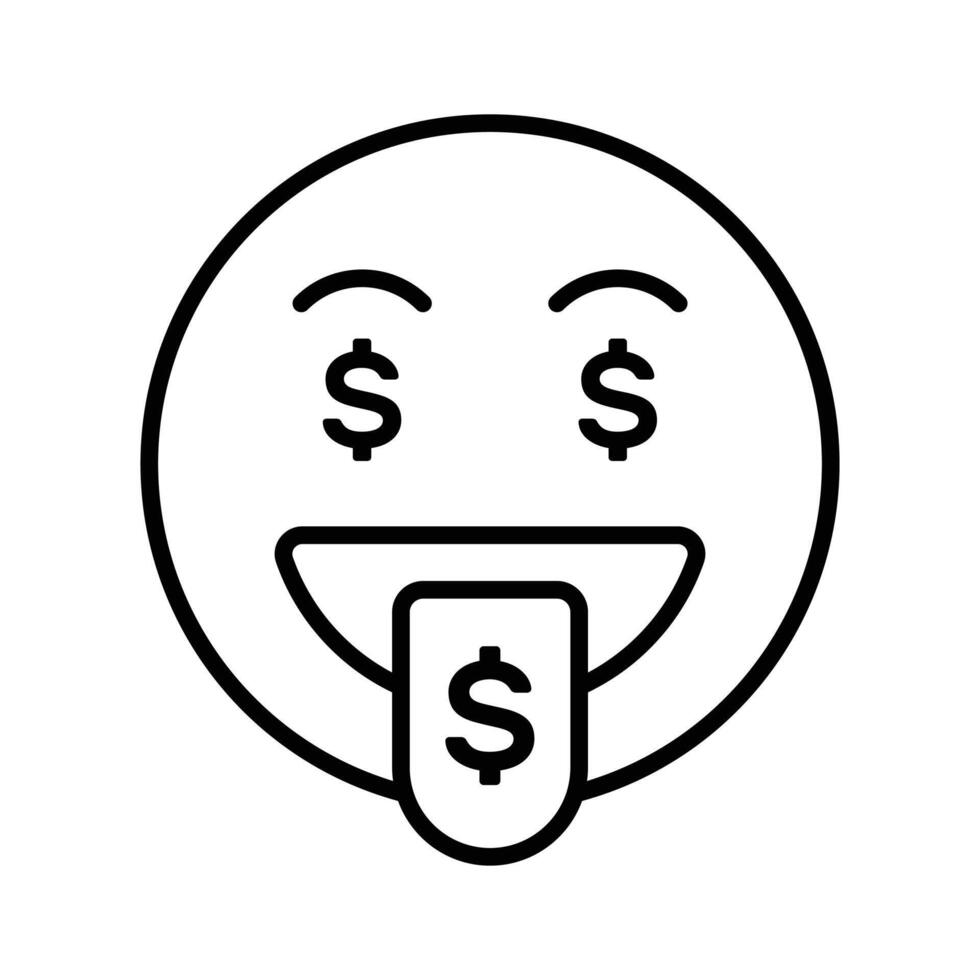 Rico emoji diseño, codicioso expresiones, dólar firmar en lengua vector