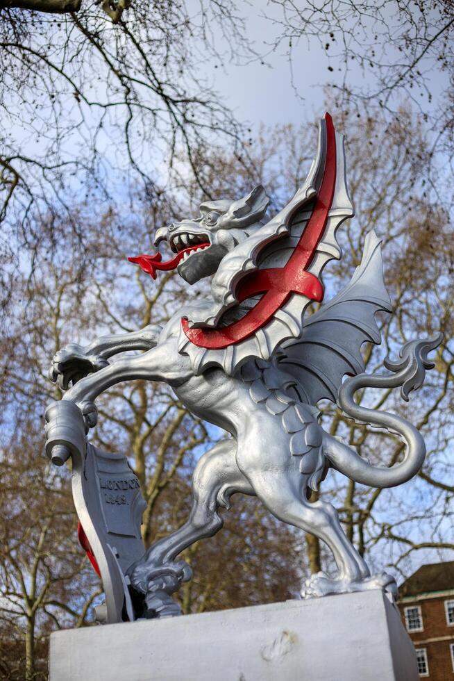 LONDON, UK - MARCH 11. Boundary Griffin on a plinth at Thames Embankment in London on March 11, 2019 photo