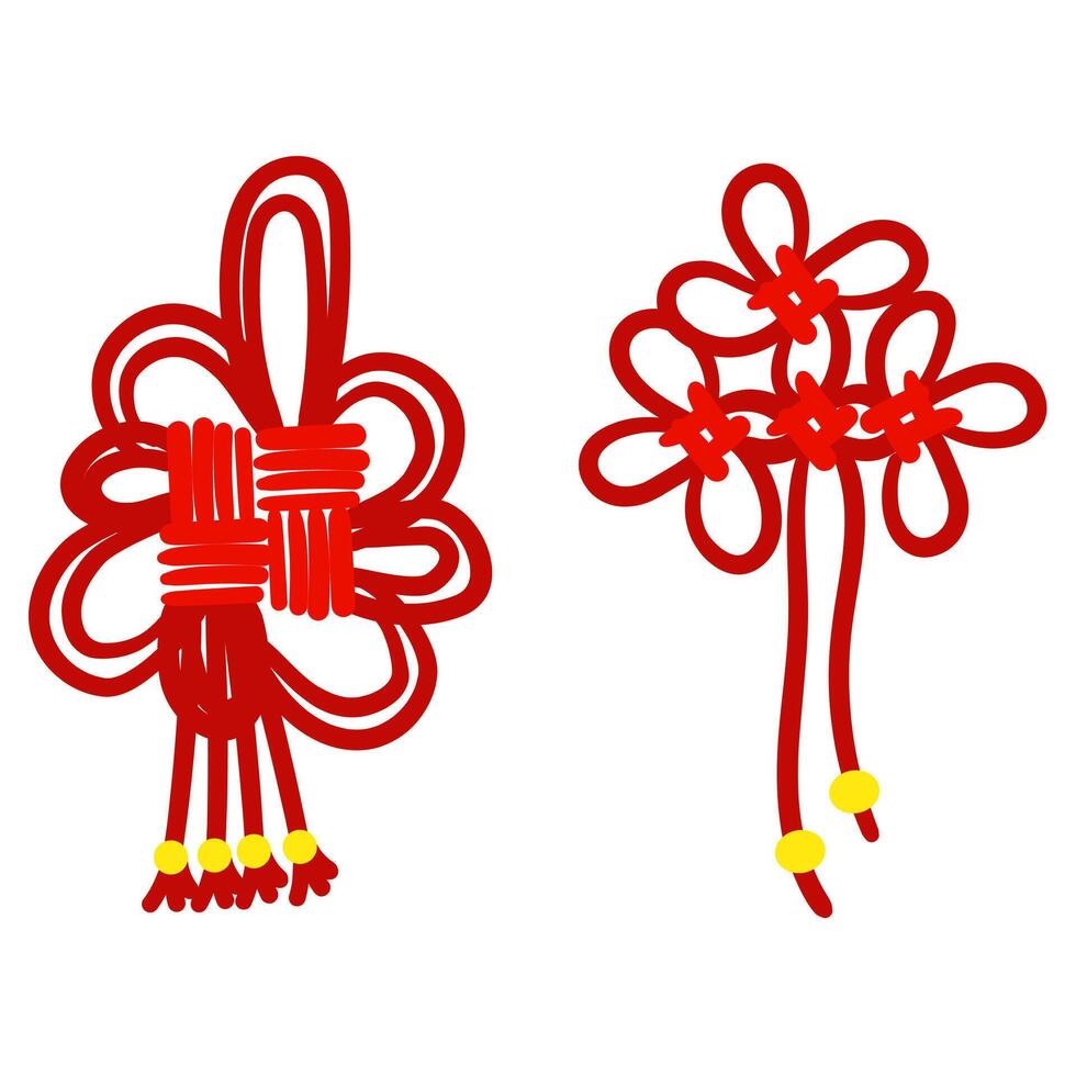 Set of red threads tied in Chinese knots for good luck, symbolizing good luck and prosperity. Red threads, nodules,. Materials in the traditional Asian style are used for decoration in cultural theme vector