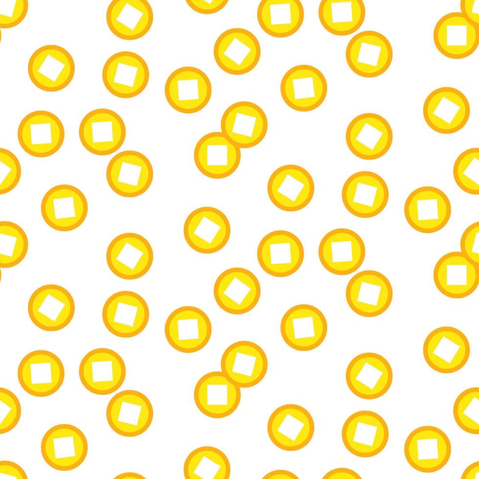 Pattern of Chinese gold coins symbolizing wealth and prosperity. It is ideal for cultural-themed design, favorable decorations in the traditional Asian style, adding decorativeness. Seamless texture vector